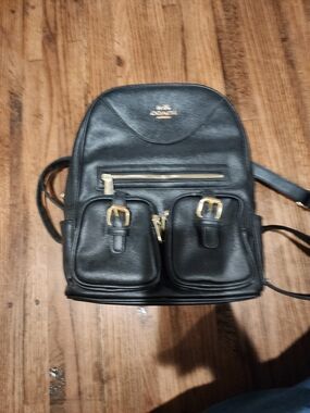 Coach Black Leather Mini Backpack with Gold Hardware